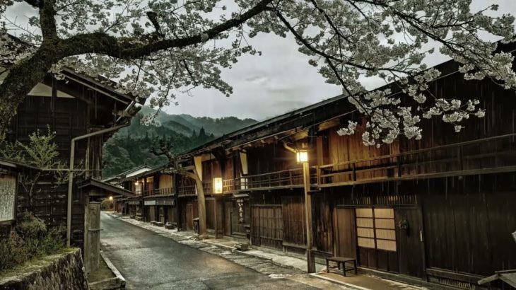 日本のフルート音楽と雨音は、瞑想、癒し、睡眠と癒しのためのリラックス音楽