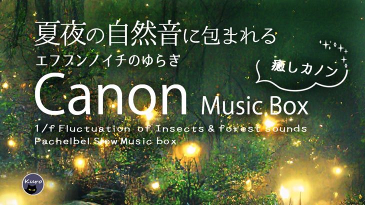 【1/fゆらぎ•睡眠導入】癒しカノン【Healing Slow Music Box “Canon in D”】夏夜の音と光に包まれ眠る【528Hz】瞑想, 睡眠bgm