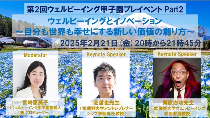 【2025年2月21日開催 第2回ウェルビーイング甲子園プレイベント Part2】ウェルビーイングとイノベーション 〜自分も世界も幸せにする新しい価値の創り方〜(芝哲也先生・栗原志功先生)
