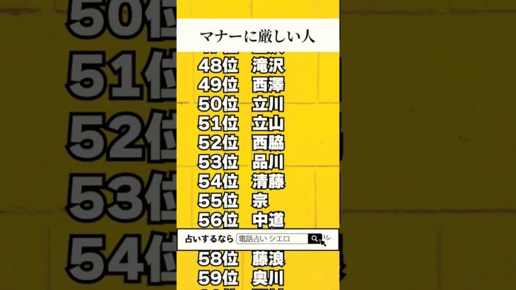 【名前占い】マナーに厳しい人ランキングTOP100 #占い #スピリチュアル #名前占い